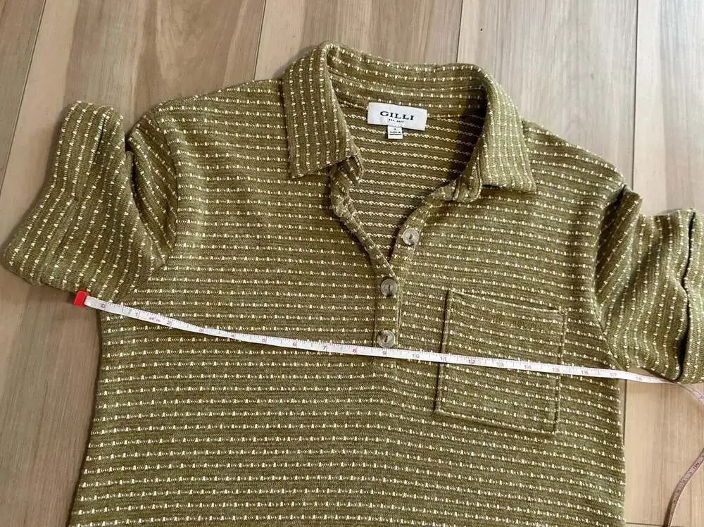 Gilli Olive Green Textured Retro Sporty Polo Collared Preppy Mini Dress Size S - Picture 8 of 10